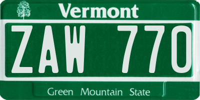VT license plate ZAW770