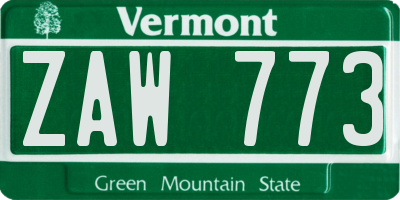 VT license plate ZAW773