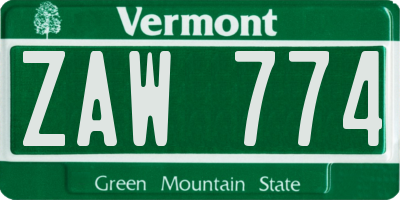 VT license plate ZAW774