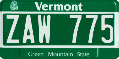 VT license plate ZAW775
