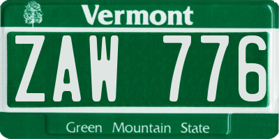 VT license plate ZAW776