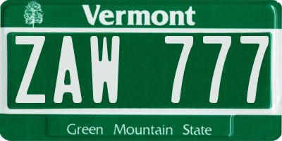 VT license plate ZAW777