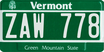 VT license plate ZAW778