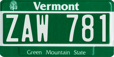 VT license plate ZAW781