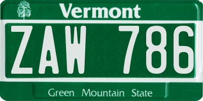 VT license plate ZAW786