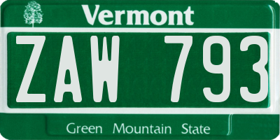 VT license plate ZAW793