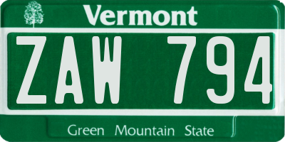VT license plate ZAW794