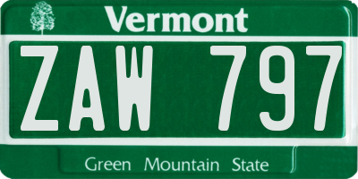 VT license plate ZAW797