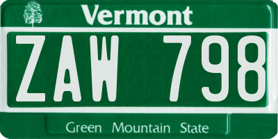 VT license plate ZAW798