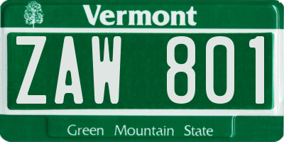 VT license plate ZAW801