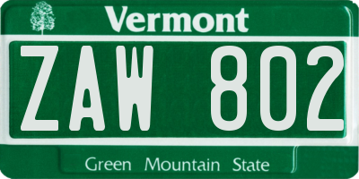VT license plate ZAW802