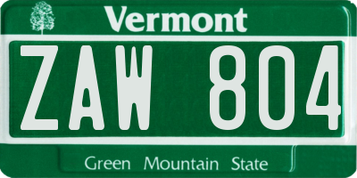VT license plate ZAW804