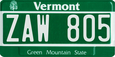 VT license plate ZAW805