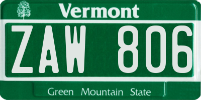 VT license plate ZAW806