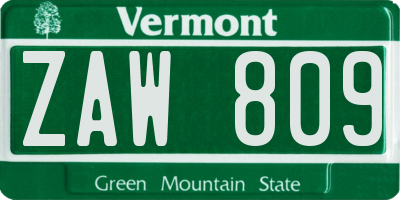 VT license plate ZAW809
