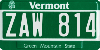 VT license plate ZAW814