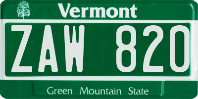 VT license plate ZAW820