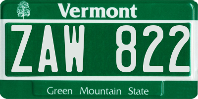 VT license plate ZAW822