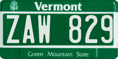 VT license plate ZAW829