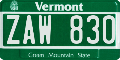 VT license plate ZAW830