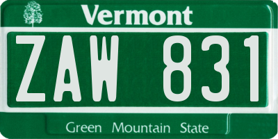 VT license plate ZAW831