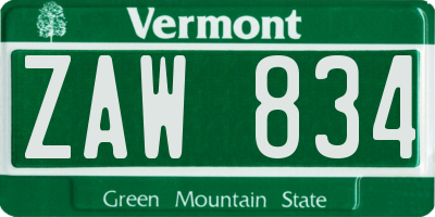 VT license plate ZAW834