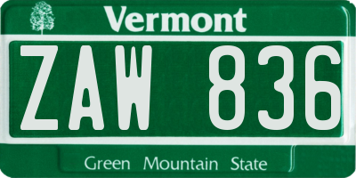 VT license plate ZAW836