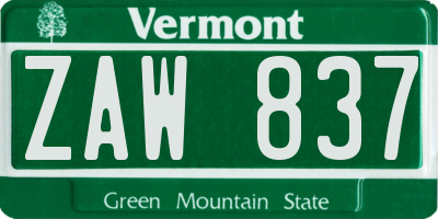 VT license plate ZAW837