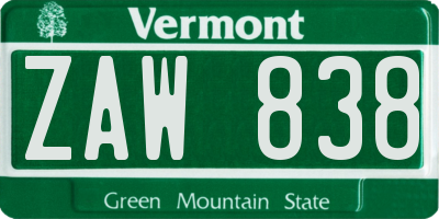 VT license plate ZAW838