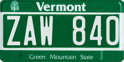 VT license plate ZAW840