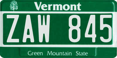 VT license plate ZAW845