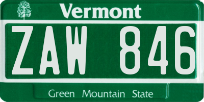 VT license plate ZAW846