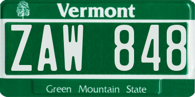 VT license plate ZAW848