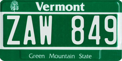 VT license plate ZAW849