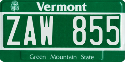 VT license plate ZAW855