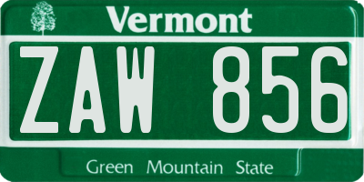 VT license plate ZAW856