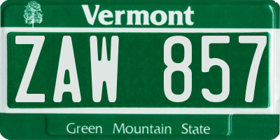 VT license plate ZAW857