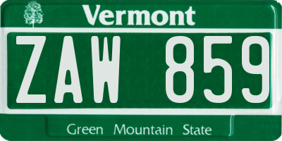VT license plate ZAW859