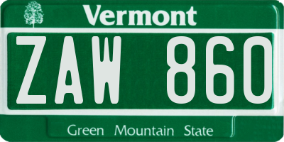 VT license plate ZAW860