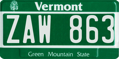 VT license plate ZAW863