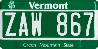VT license plate ZAW867