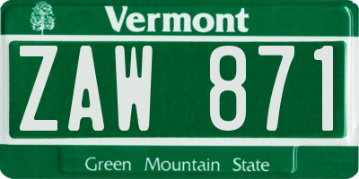 VT license plate ZAW871