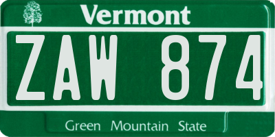VT license plate ZAW874
