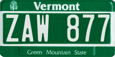 VT license plate ZAW877