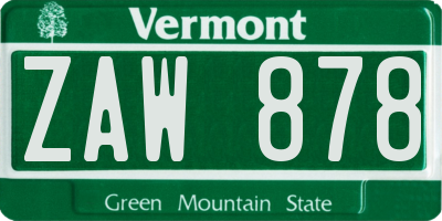 VT license plate ZAW878