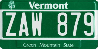 VT license plate ZAW879