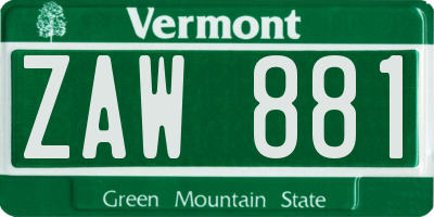 VT license plate ZAW881