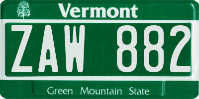 VT license plate ZAW882
