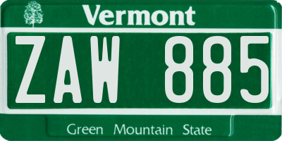 VT license plate ZAW885