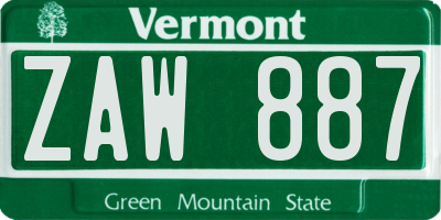 VT license plate ZAW887